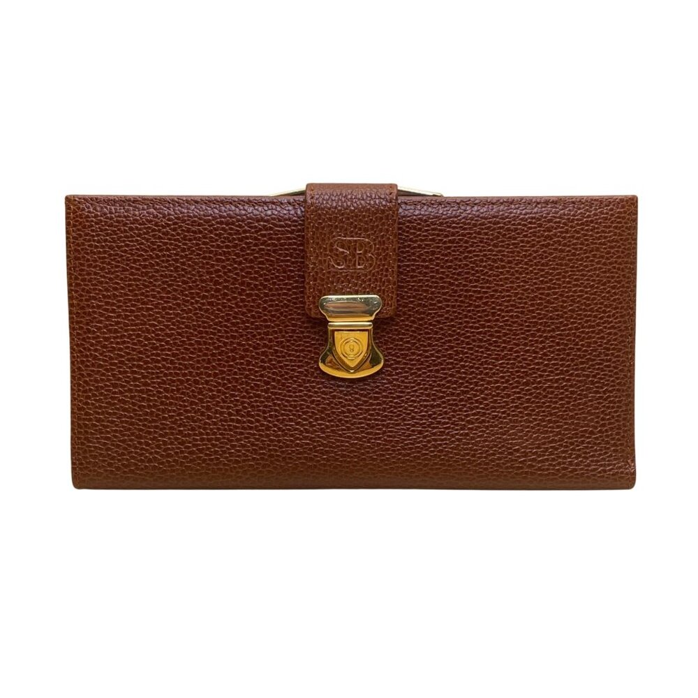 SB Women’s Brown Embossed Leather Gold-Tone Snap Closure Foldable Wallet
